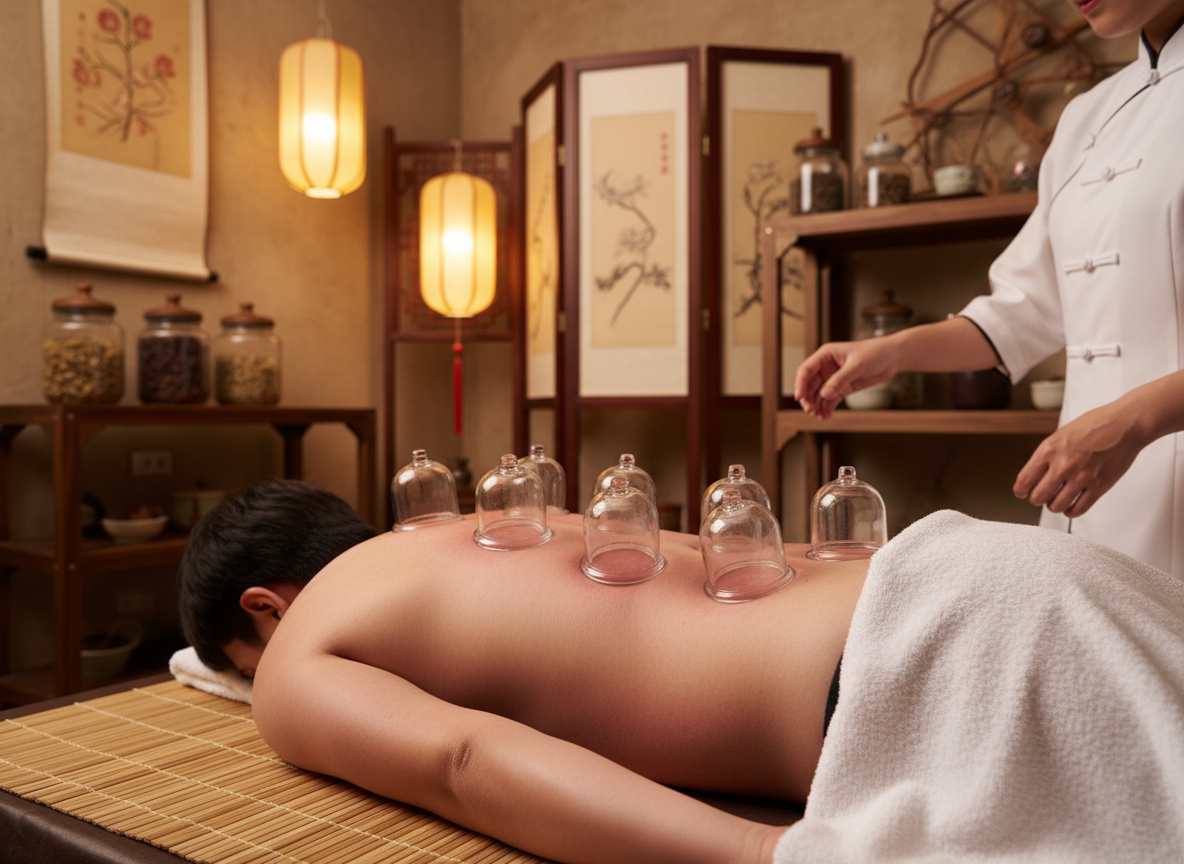 Cupping therapy applied to patient's back