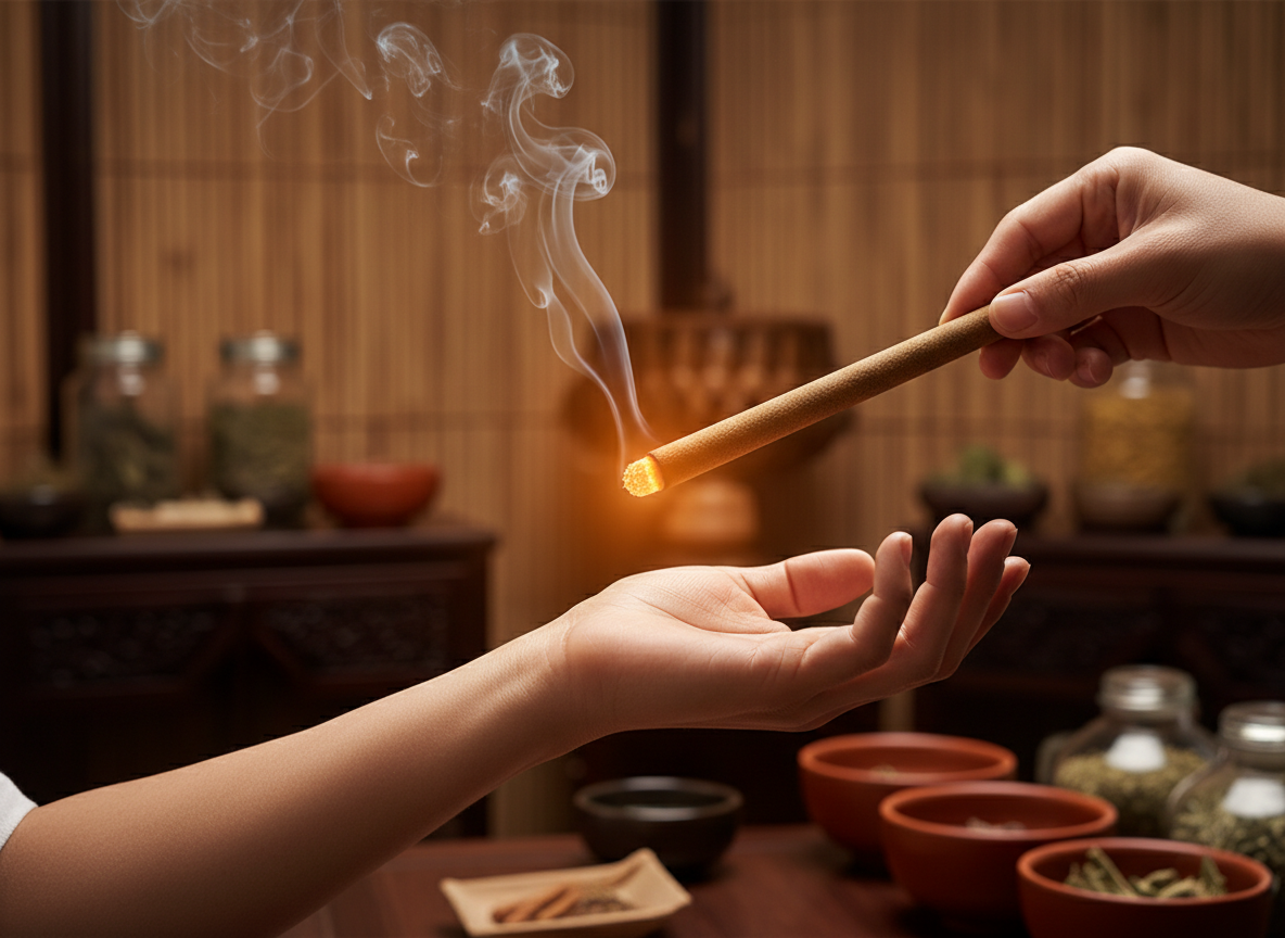 Moxibustion therapy warming acupoints